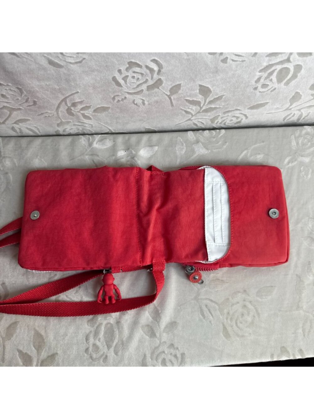 Kipling Red Eldorado Small Crossbody Wallet Purse With Monkey Charm - Picture 8 of 12